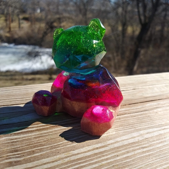 🧸SOLD🧸Teddy Bear Resin Sparkle Art Cute Gift Handmade Epoxy Artisan Bears - Picture 13 of 15